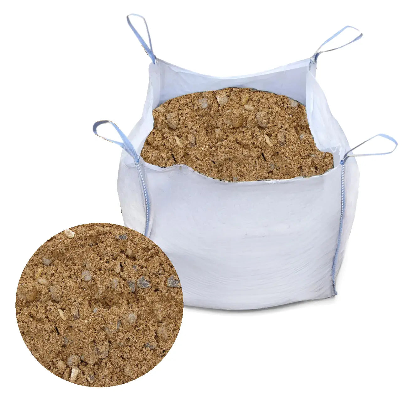 White bulk bag of ballast used in construction to create strong, durable concrete for foundations, footings, and floor slabs