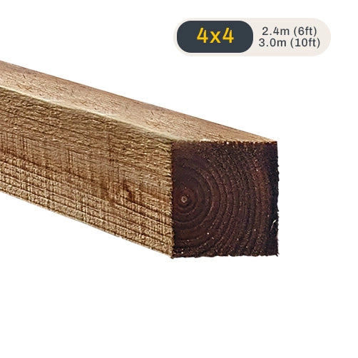 4x4 Wooden Fence Posts - 100mm x 100mm, Brown Treated