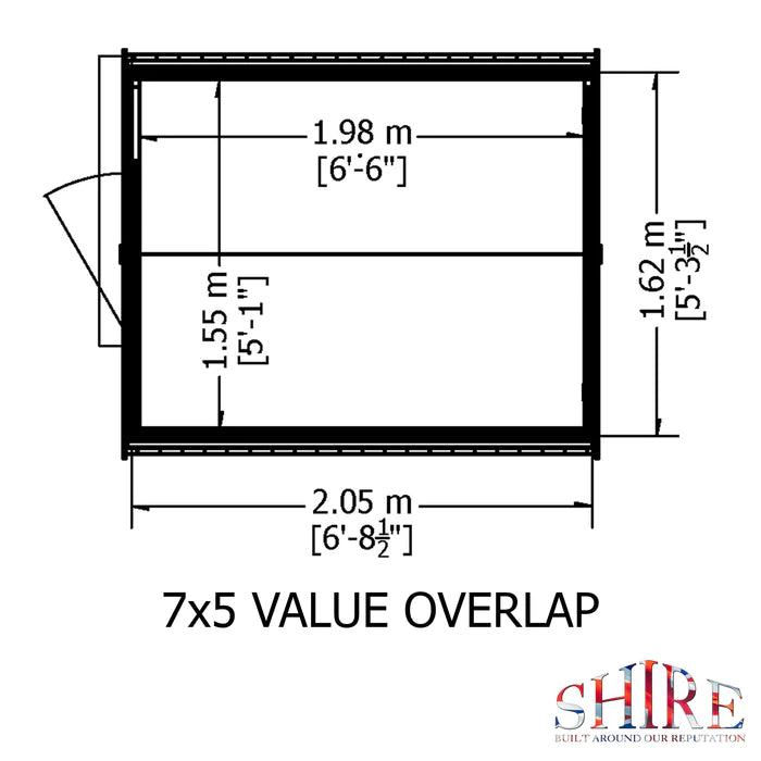 Shire Dip Treated Overlap Value Shed Single Door (7x5)