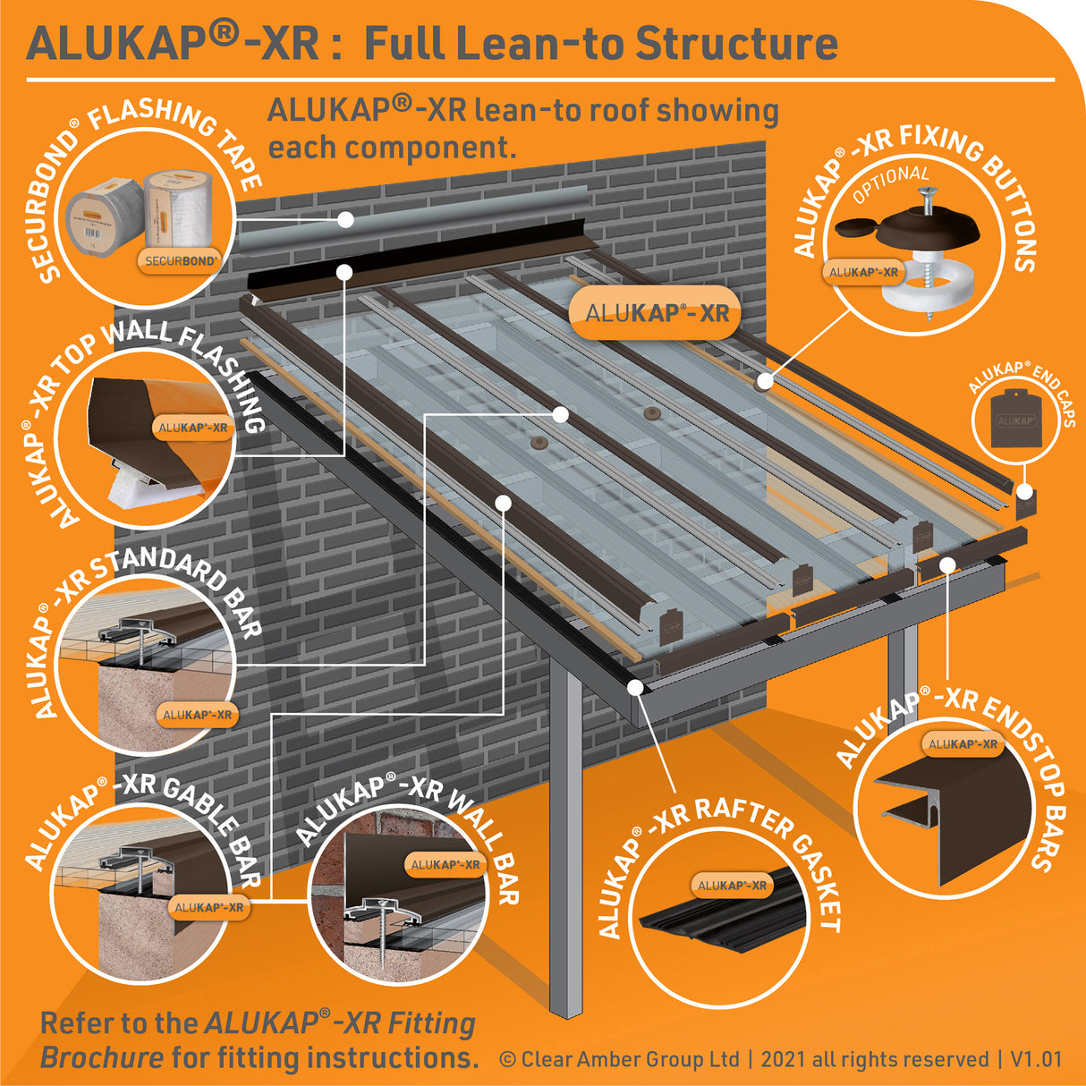 Alukap-XR 60mm Aluminium Glazing Bar - Inc. Top Bar Gasket, Fixings & Endcap
