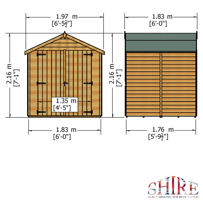 Shire Dip Treated Overlap Shed Double Door (6x6)