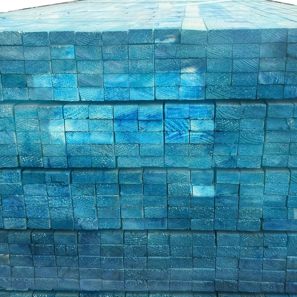 Pallet of blue pressure treated BS5534 roofing battens